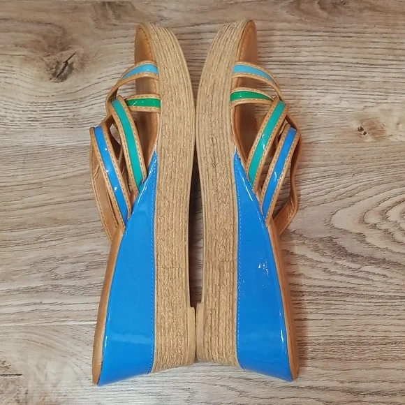 Italian Shoe Makers Womens Open Toe Slide On Top Strap Wedge Heel Sandals - Picture 5 of 11